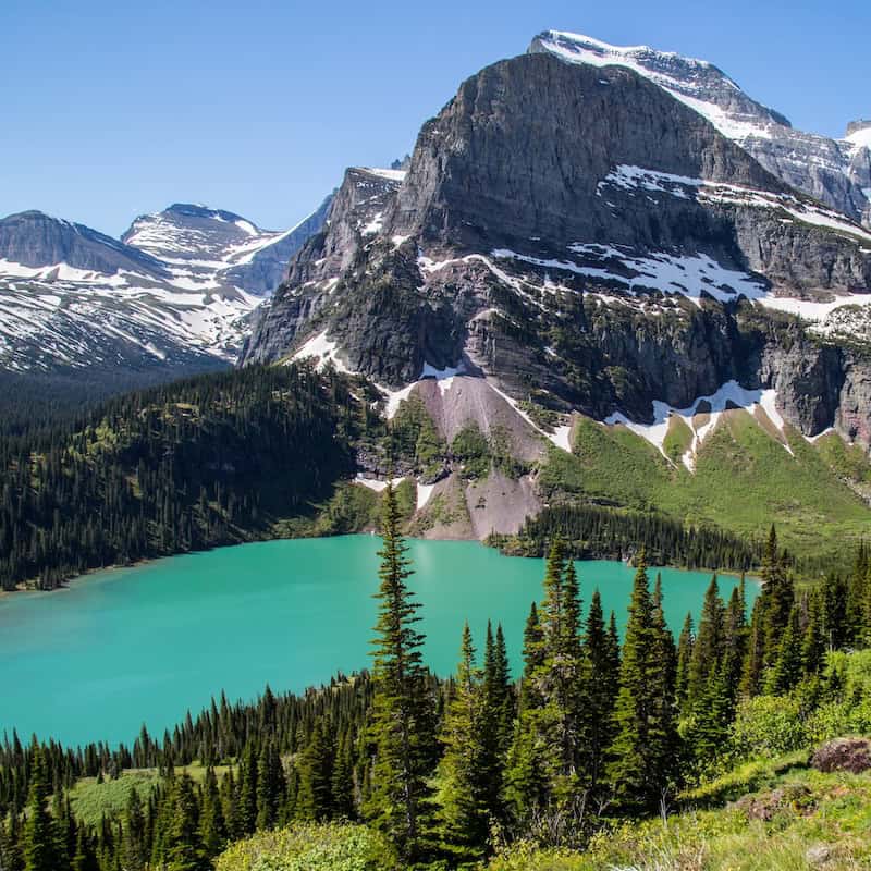 Lake Josephine as seen from the trail to Grinnell Glacier in Glacier National Park