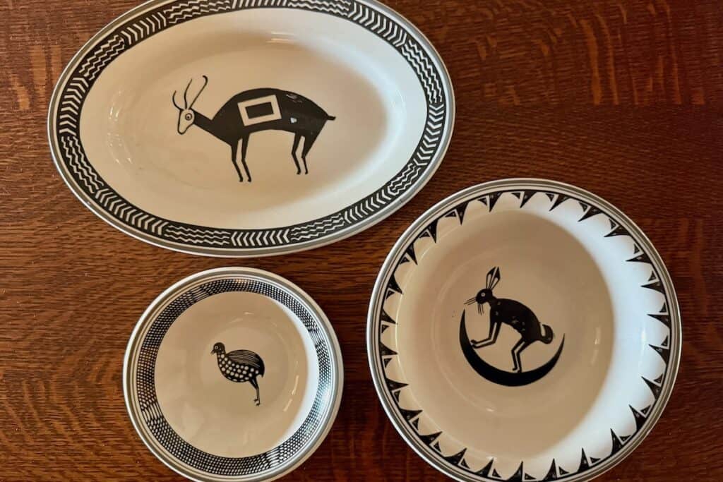 Three examples of Mimbreño pottery from El Tovar Hotel