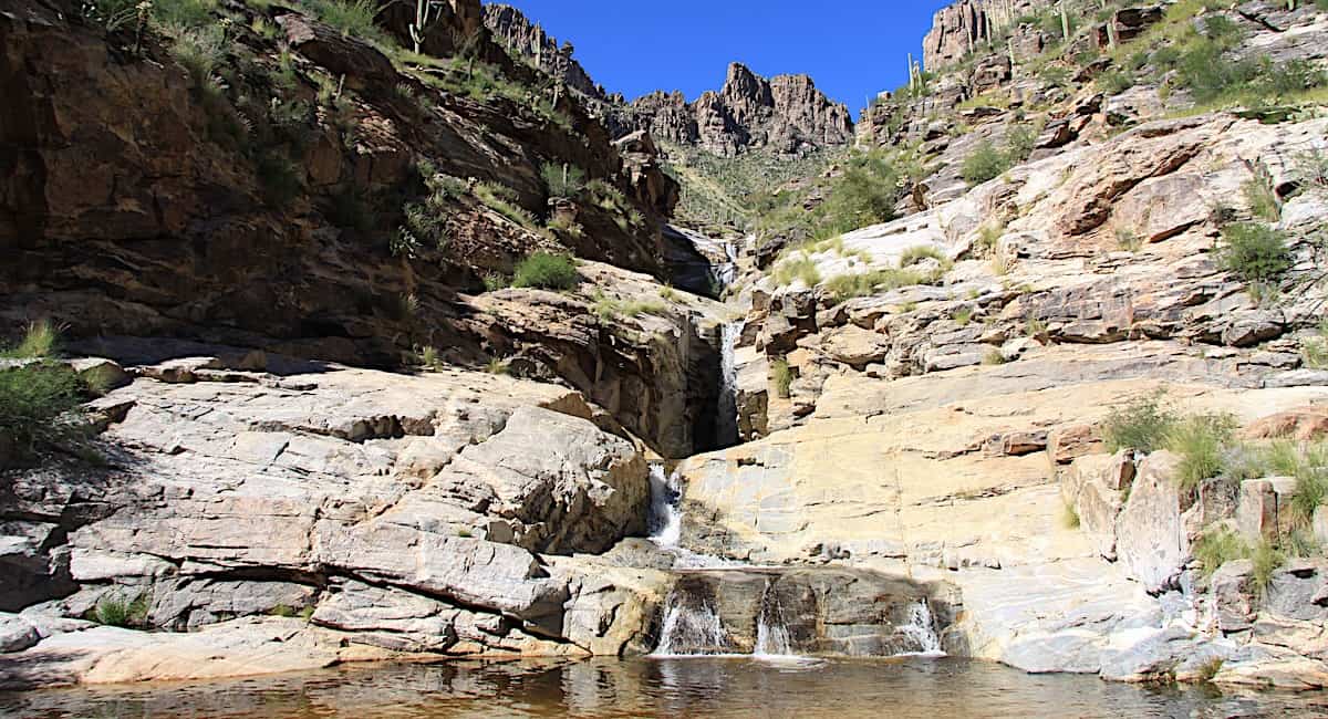 pool of water at the bottom of Seven Falls in Sabino Canyon Recreation Area