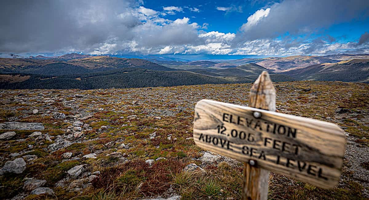 a sign indicates that the elevation is 12,005 above sea level