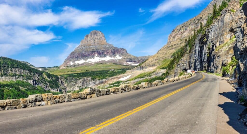 A stretch of the Going-to-the-Sun Road leads into the mountains of Glacier National Park