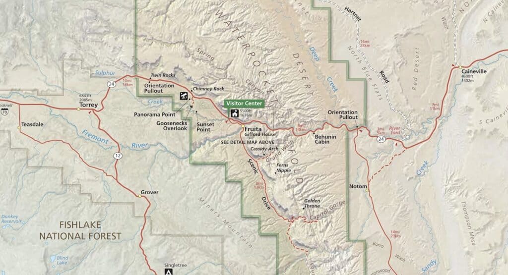 map of the visitor center area of Capitol Reef National Park